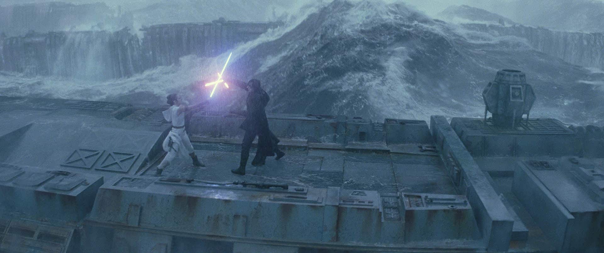 Rey and Kylo fighting on the Death Star